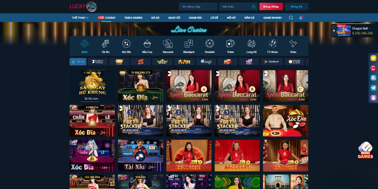 Sảnh Casino Lucky88 mô phỏng không gian sòng bài quốc tế Sảnh Casino Lucky88 mô phỏng không gian sòng bài quốc tế